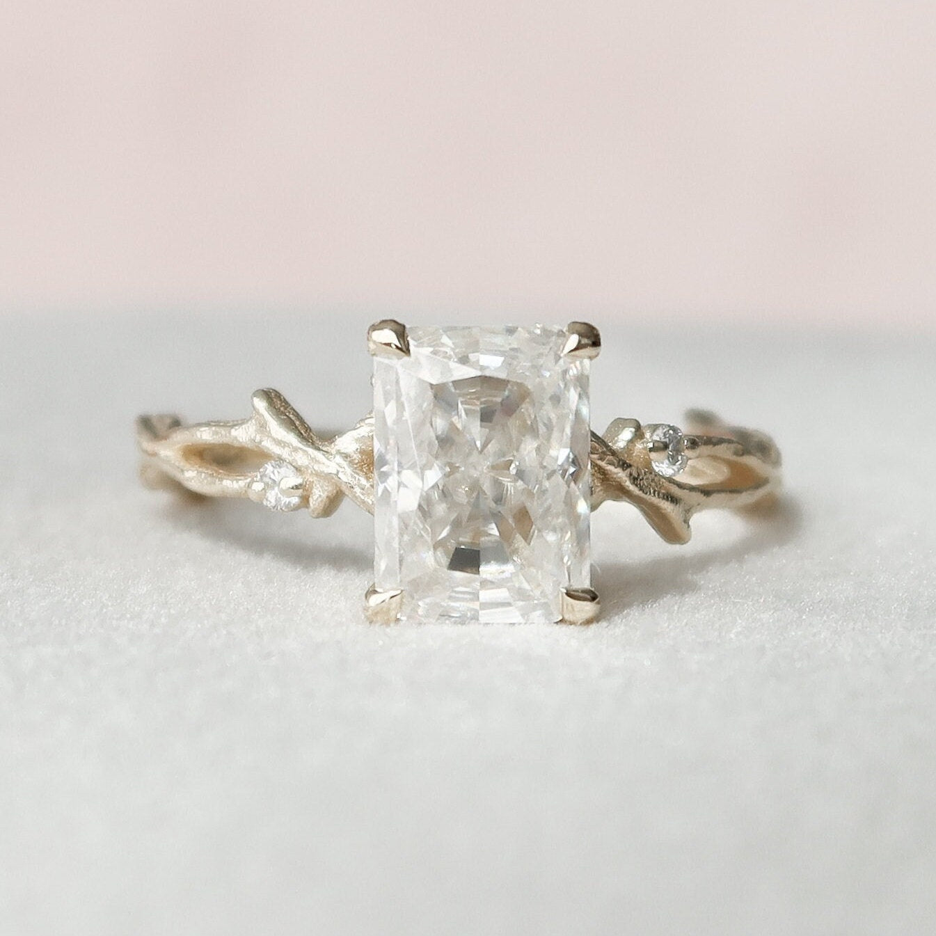 2 CT Radiant Twig Pave Moissanite Engagement Ring