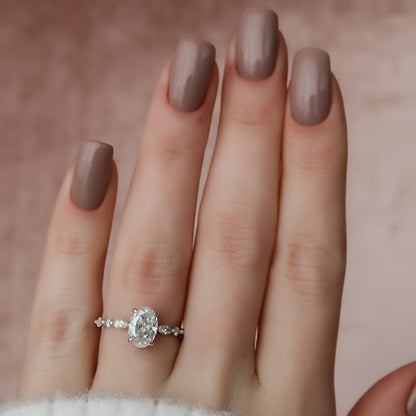 1.5 CT Oval Hidden Halo & Dainty Pave Moissanite Engagement Ring