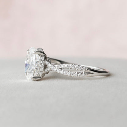 3 CT Oval Hidden Halo & Criss Cross Pave Moissanite Engagement Ring