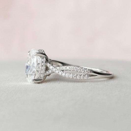 3 CT Oval Hidden Halo & Criss Cross Pave Moissanite Engagement Ring