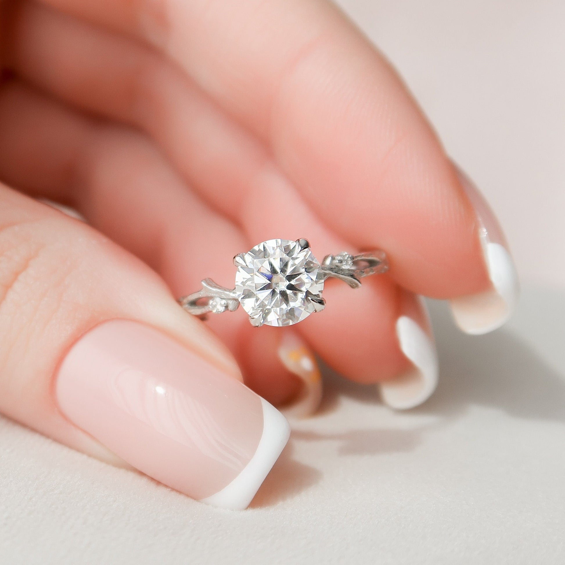 1.5 CT Round Twig Pave Moissanite Engagement Ring