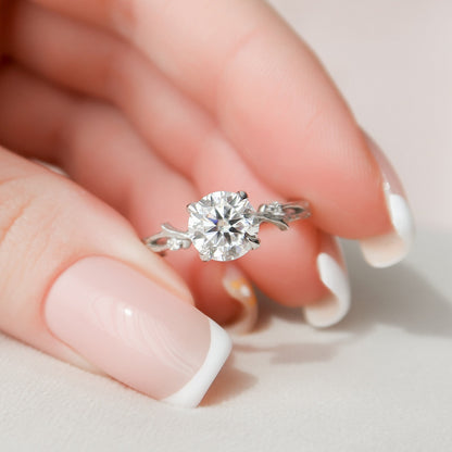 1.5 CT Round Twig Pave Moissanite Engagement Ring