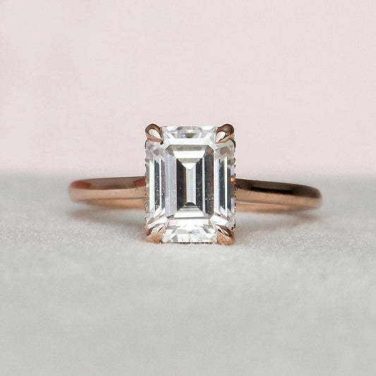 1.5 CT Emerald Hidden Halo & Pave Moissanite Engagement Ring
