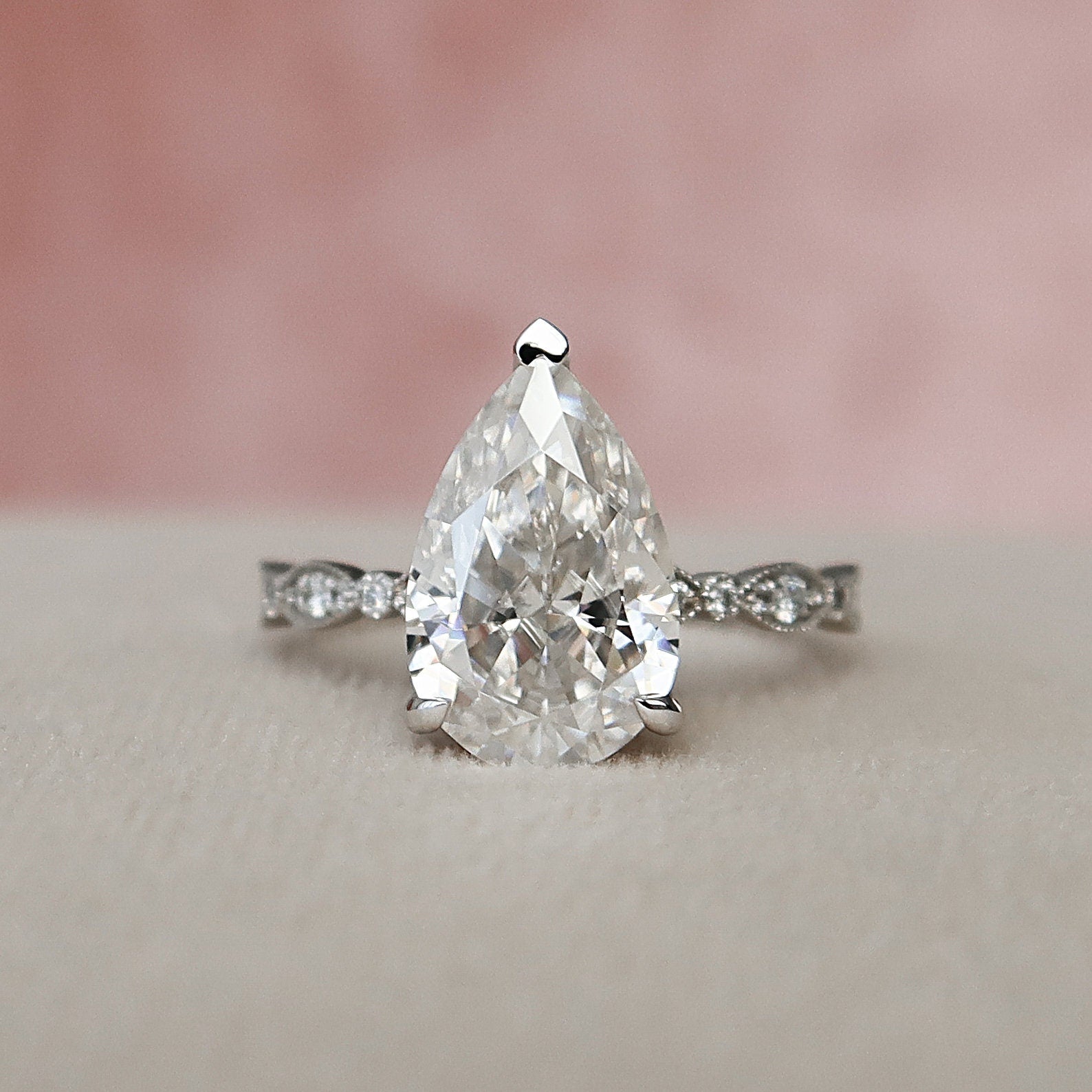 3 CT Pear Pave Moissanite Engagement Ring