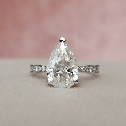 3 CT Pear Pave Moissanite Engagement Ring