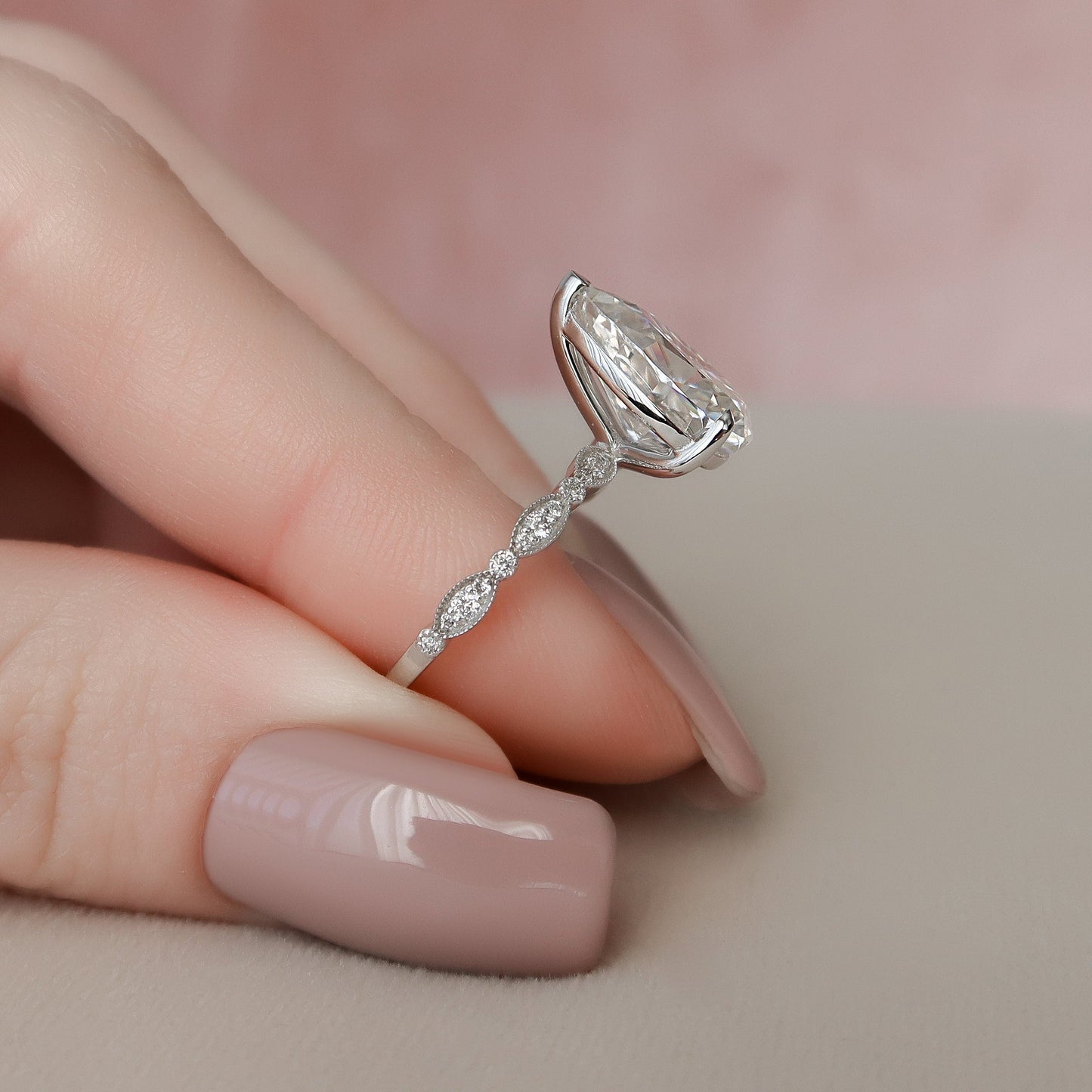 3 CT Pear Pave Moissanite Engagement Ring