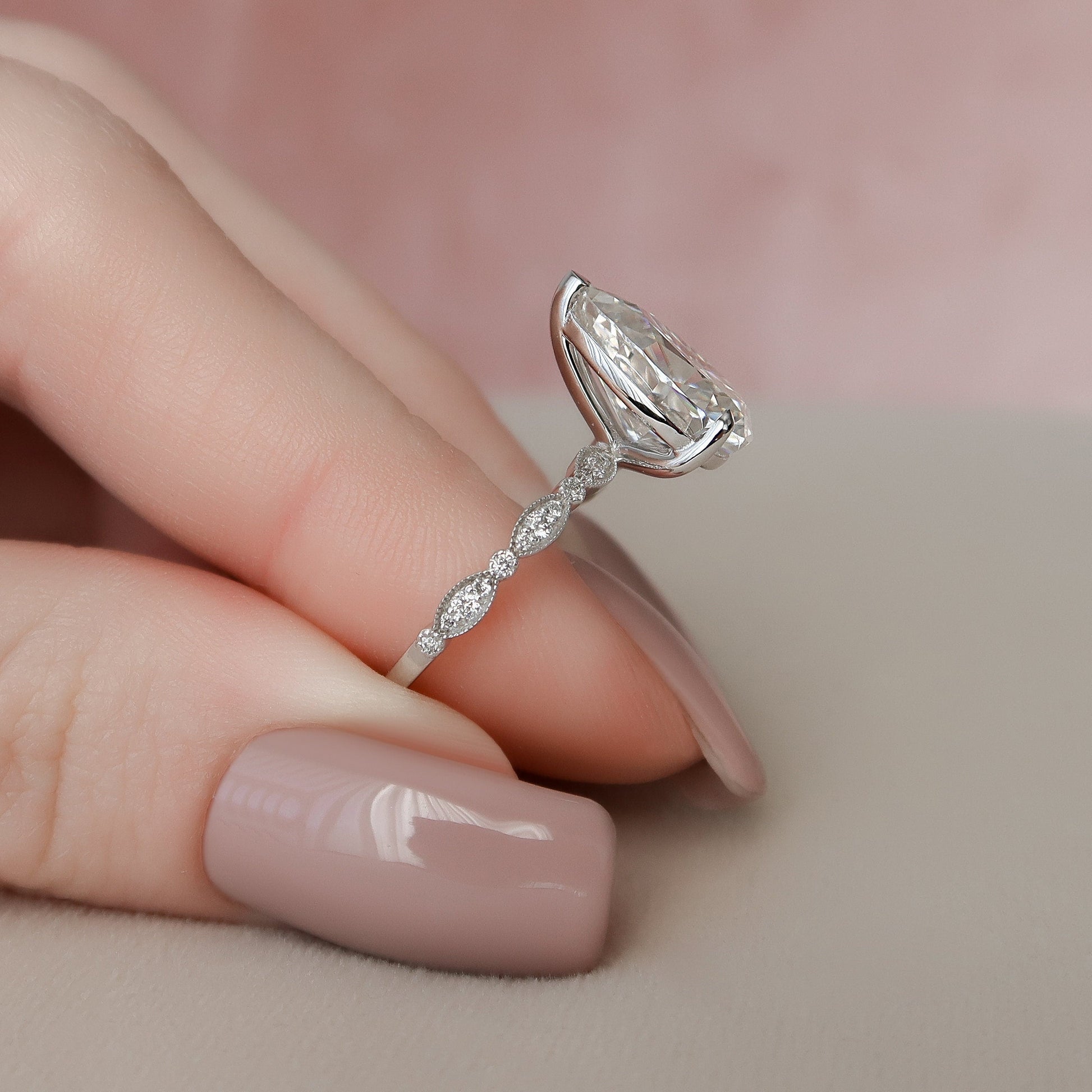 3 CT Pear Pave Moissanite Engagement Ring