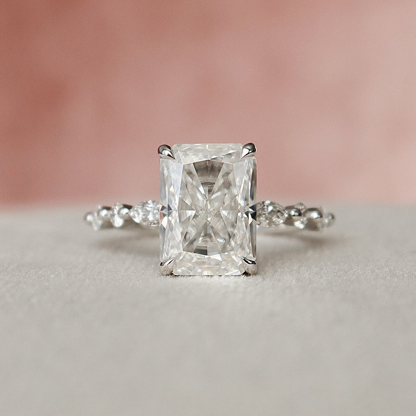 3.5 CT Radiant Hidden Halo & Dainty Pave Moissanite Engagement Ring