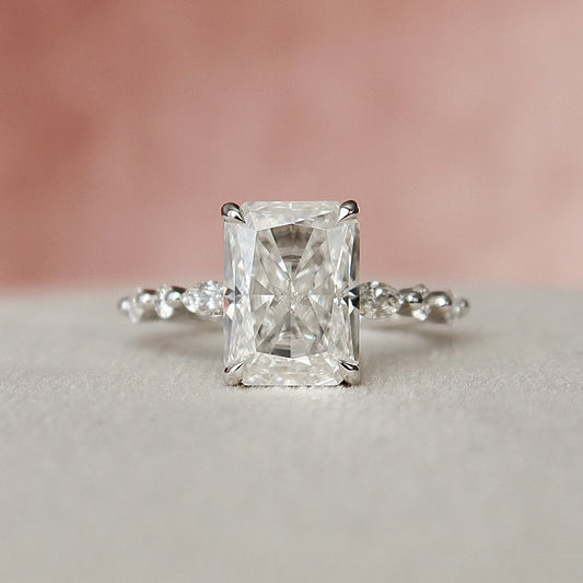 3.5 CT Radiant Hidden Halo & Dainty Pave Moissanite Engagement Ring
