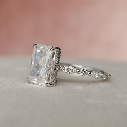 3.5 CT Radiant Hidden Halo & Dainty Pave Moissanite Engagement Ring