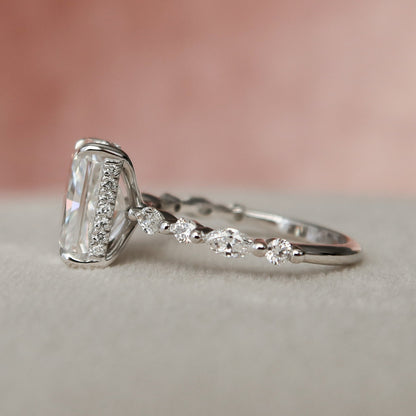 3.5 CT Radiant Hidden Halo & Dainty Pave Moissanite Engagement Ring