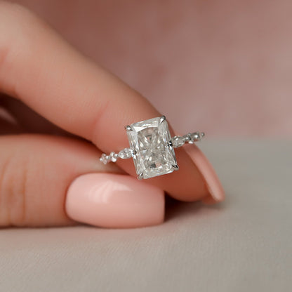 3.5 CT Radiant Hidden Halo & Dainty Pave Moissanite Engagement Ring