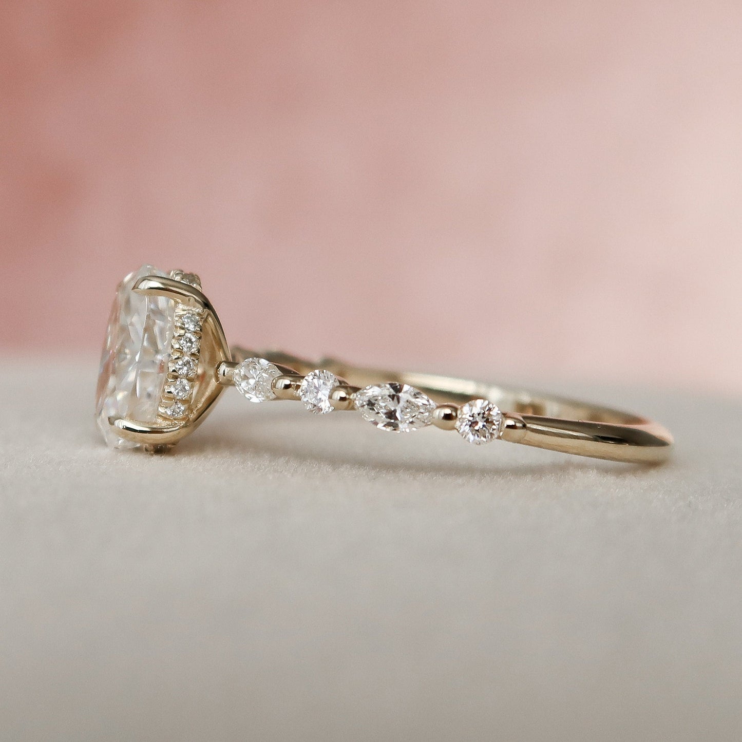1.5 CT Oval Hidden Halo & Dainty Pave Moissanite Engagement Ring
