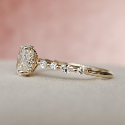1.5 CT Oval Hidden Halo & Dainty Pave Moissanite Engagement Ring