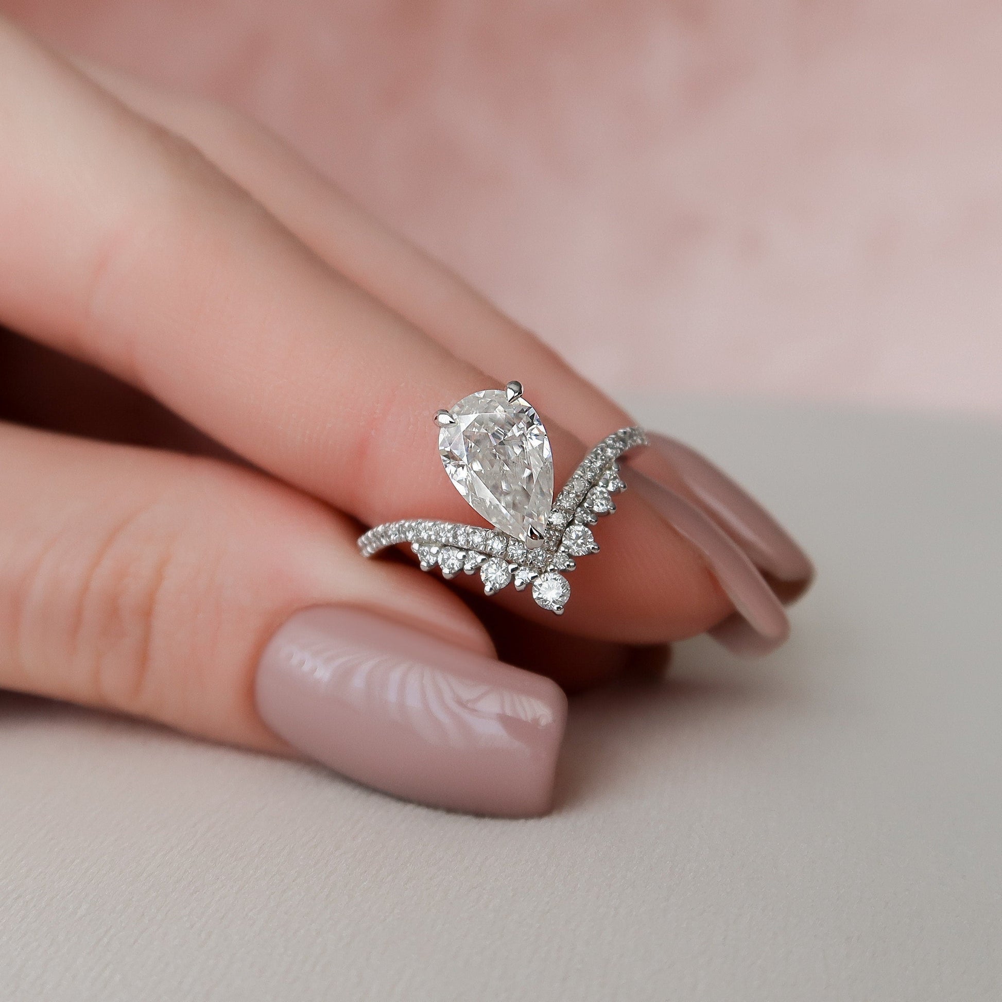 1.5 CT Pear Cluster Moissanite Engagement Ring