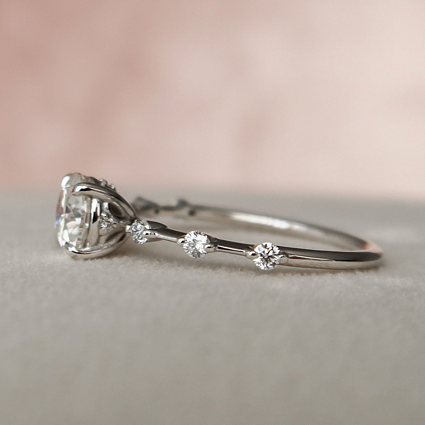 1 CT Round Dainty Pave Moissanite Engagement Ring