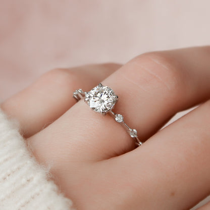 1 CT Round Dainty Pave Moissanite Engagement Ring