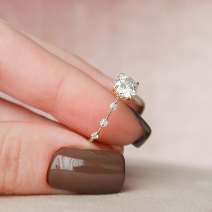1 CT Round Dainty Pave Moissanite Engagement Ring