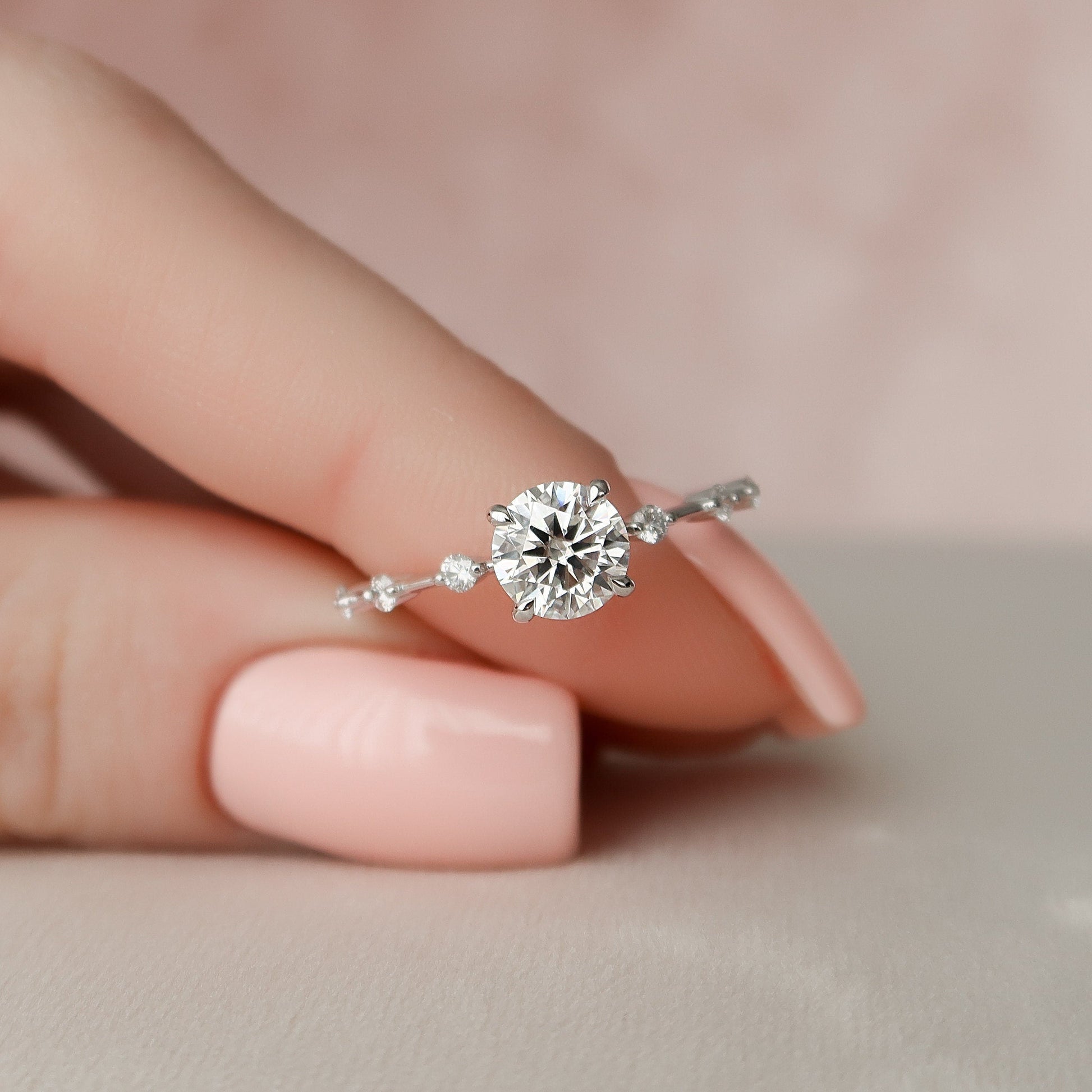 1 CT Round Dainty Pave Moissanite Engagement Ring