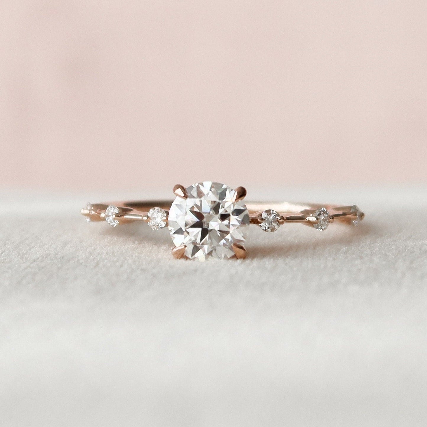 1 CT Round Dainty Pave Moissanite Engagement Ring