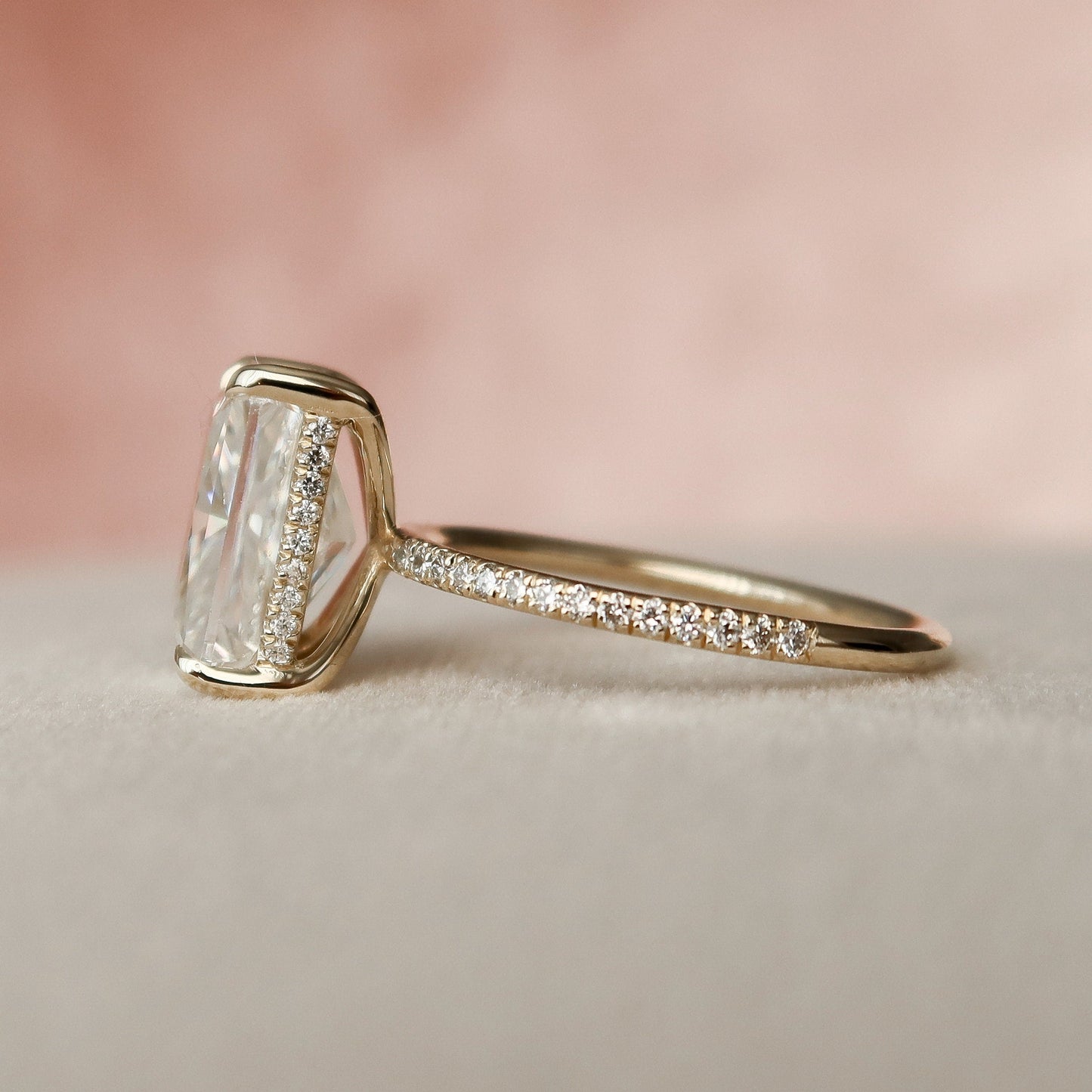 5 CT Radiant Hidden Halo & Pave Moissanite Engagement Ring