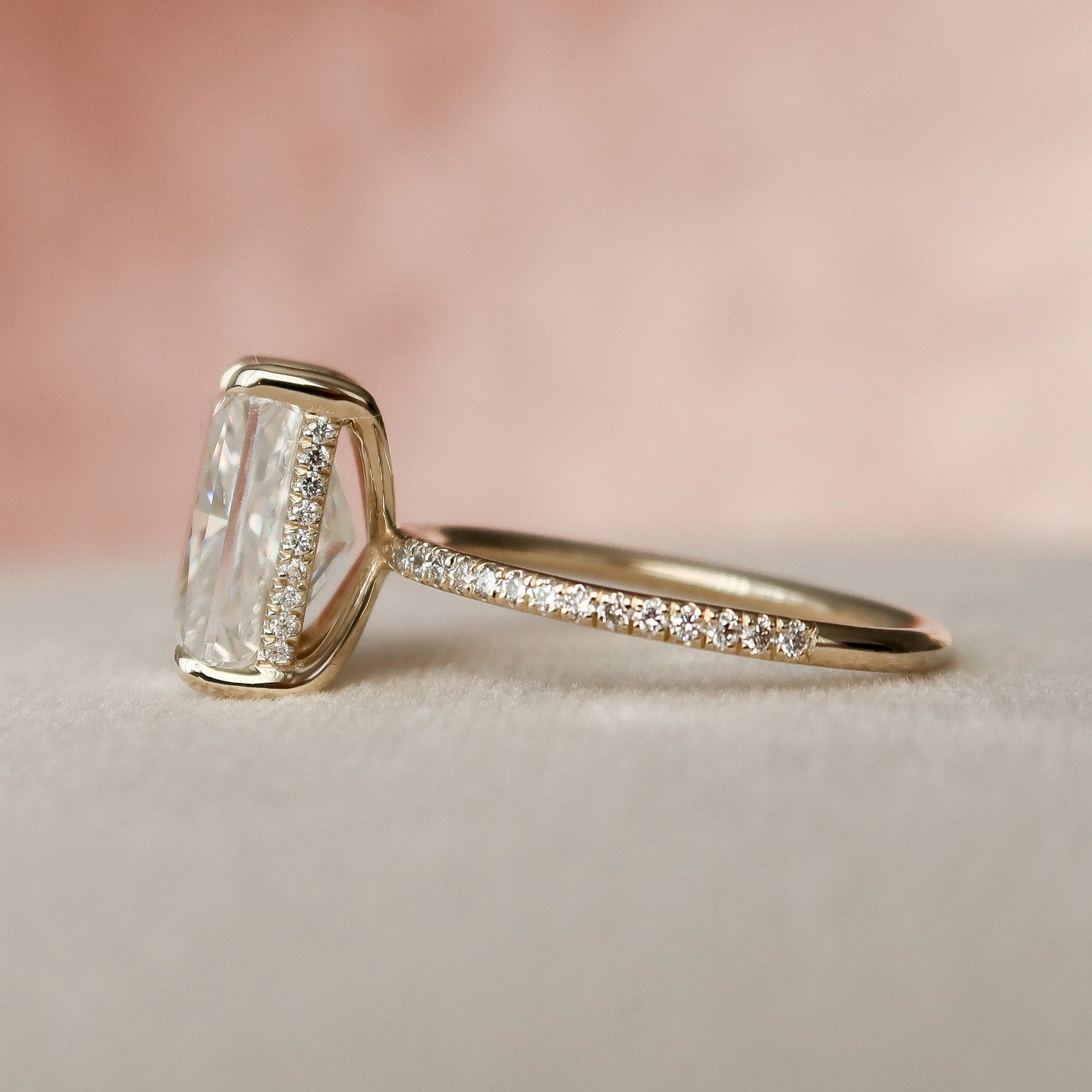 5 CT Radiant Hidden Halo & Pave Moissanite Engagement Ring