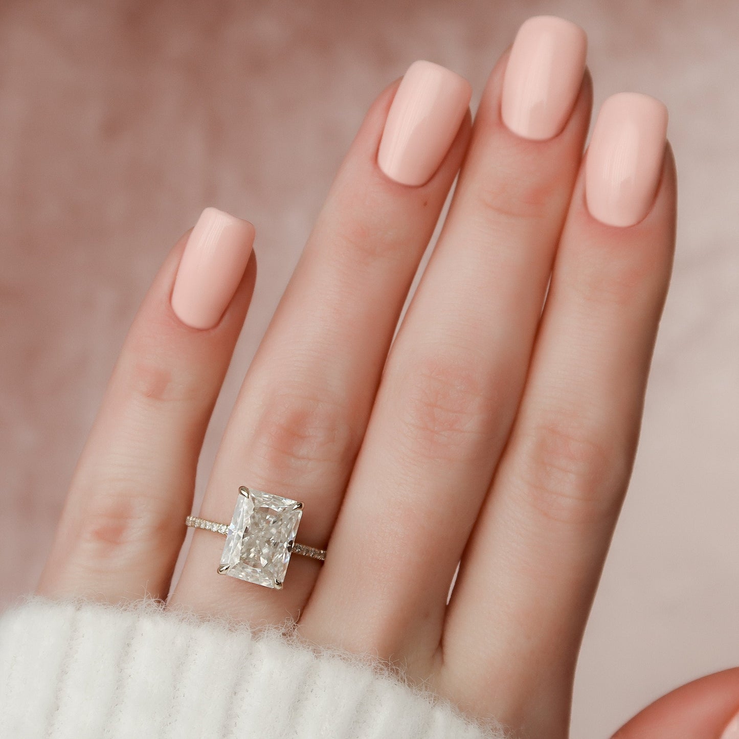 5 CT Radiant Hidden Halo & Pave Moissanite Engagement Ring
