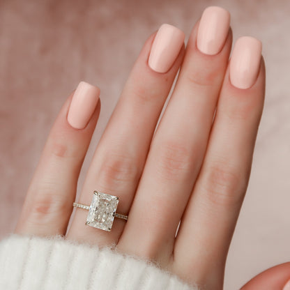 5 CT Radiant Hidden Halo & Pave Moissanite Engagement Ring