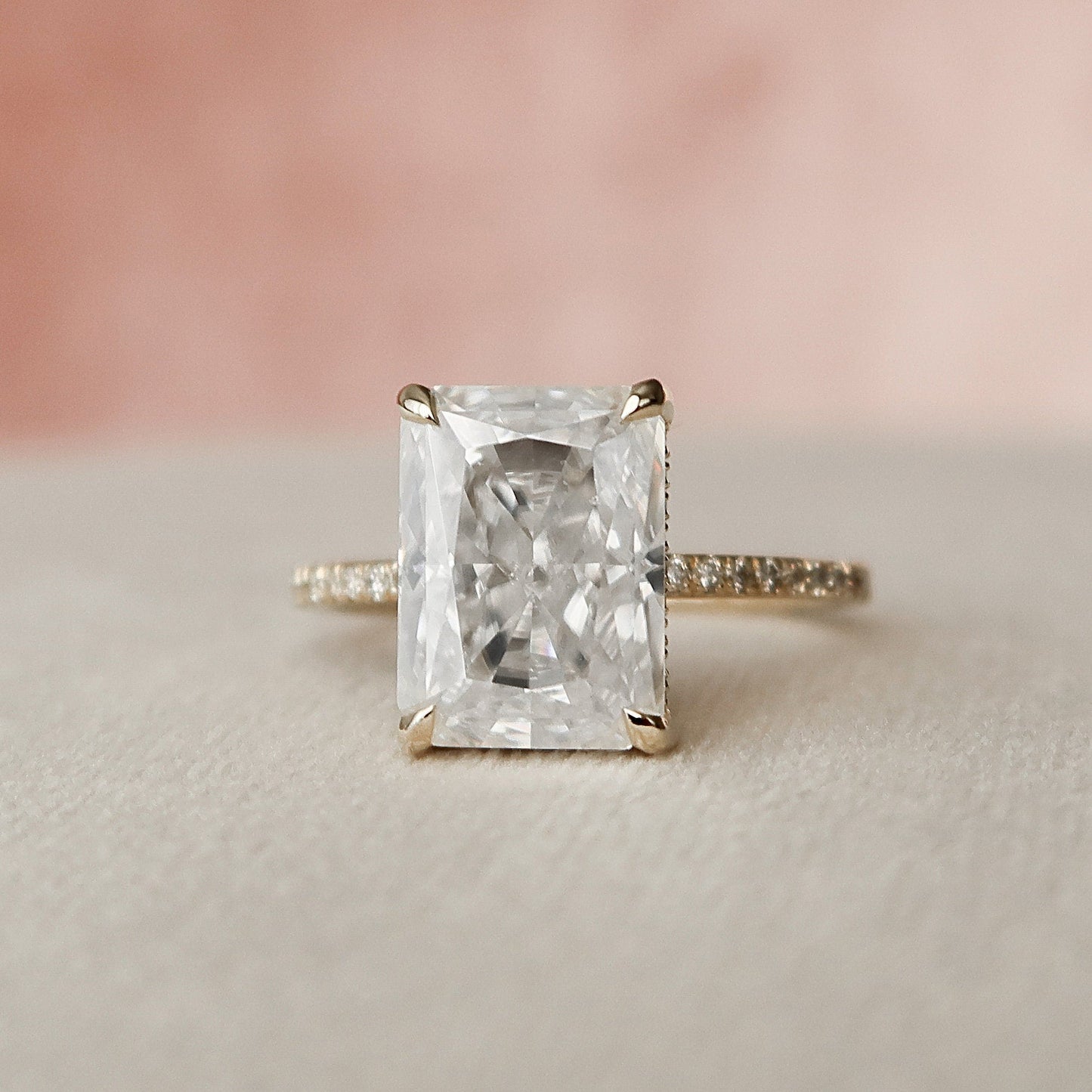 5 CT Radiant Hidden Halo & Pave Moissanite Engagement Ring