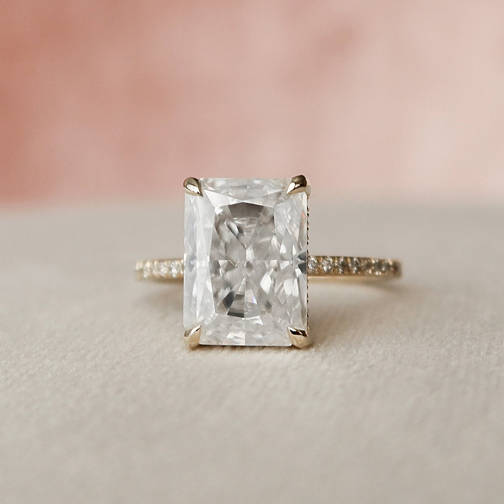 5 CT Radiant Hidden Halo & Pave Moissanite Engagement Ring