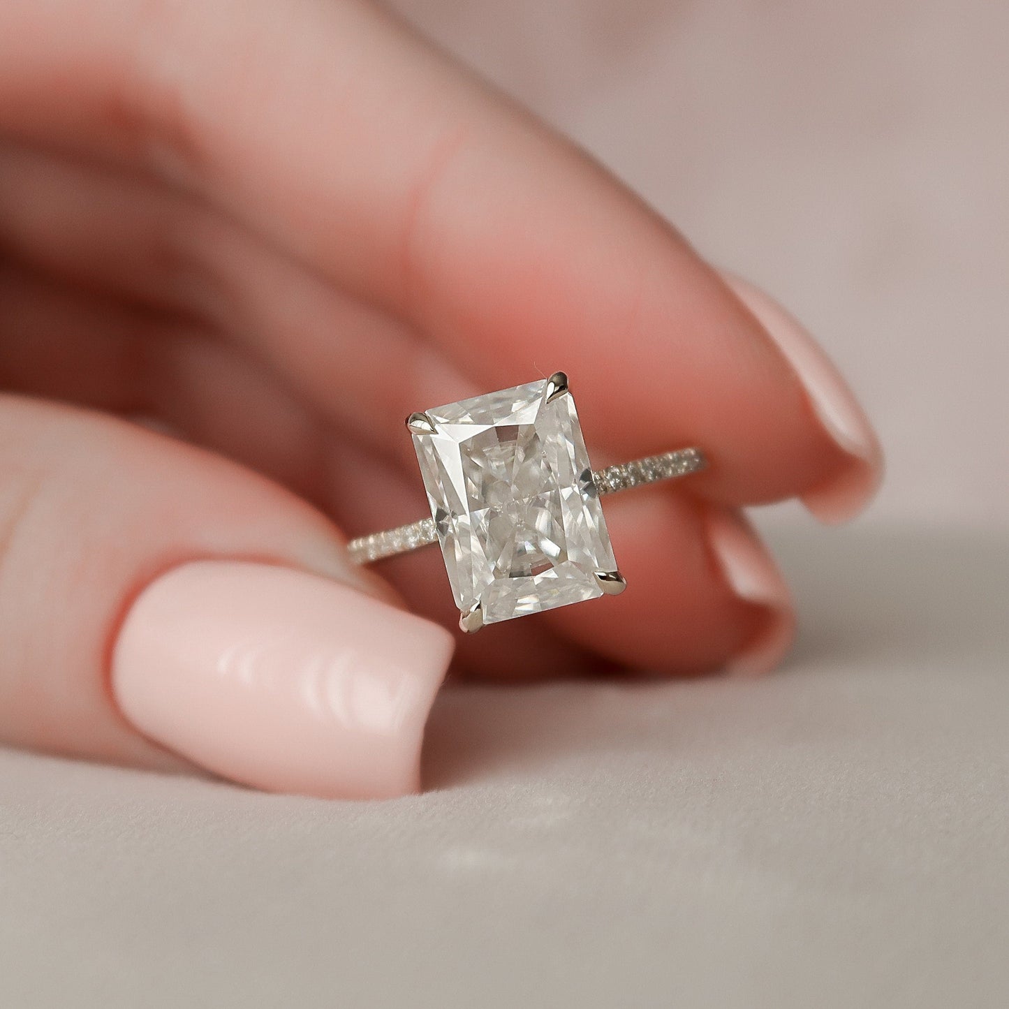 5 CT Radiant Hidden Halo & Pave Moissanite Engagement Ring
