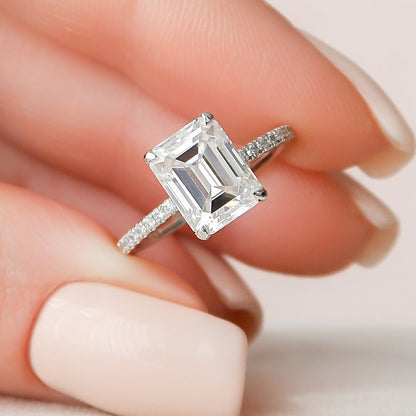 3 CT Emerald Hidden Halo & Pave Moissanite Engagement Ring