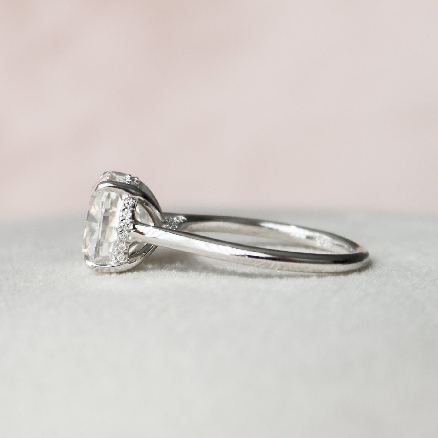 4 CT Cushion Hidden Halo & Pave Moissanite Engagement Ring