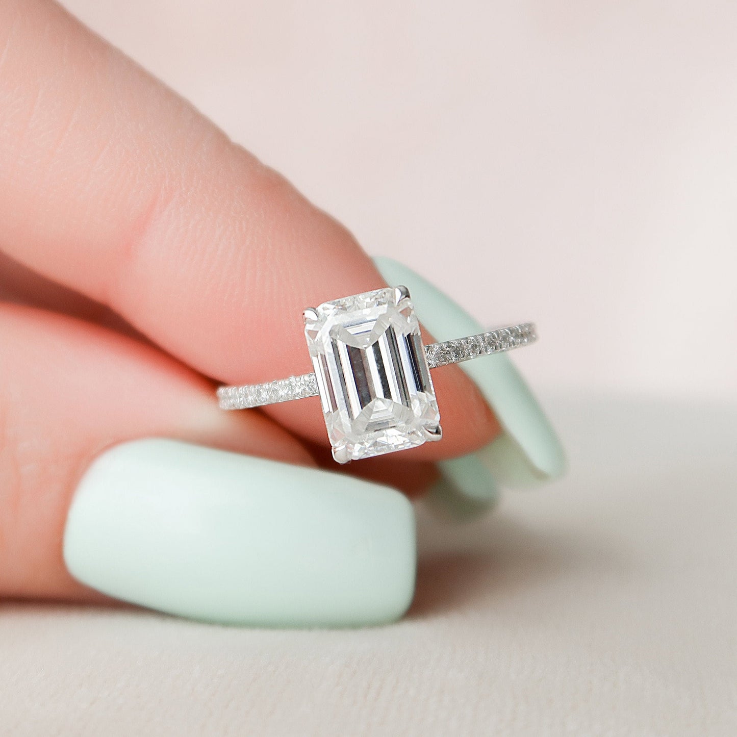 3 CT Emerald Hidden Halo & Pave Moissanite Engagement Ring