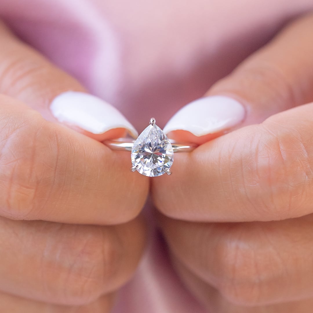 1.33 CT Pear Hidden Halo Moissanite Engagement Ring