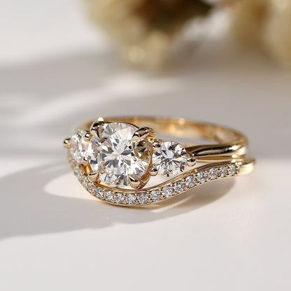 1.30 CT Round Three Stone Moissanite Engagement Ring