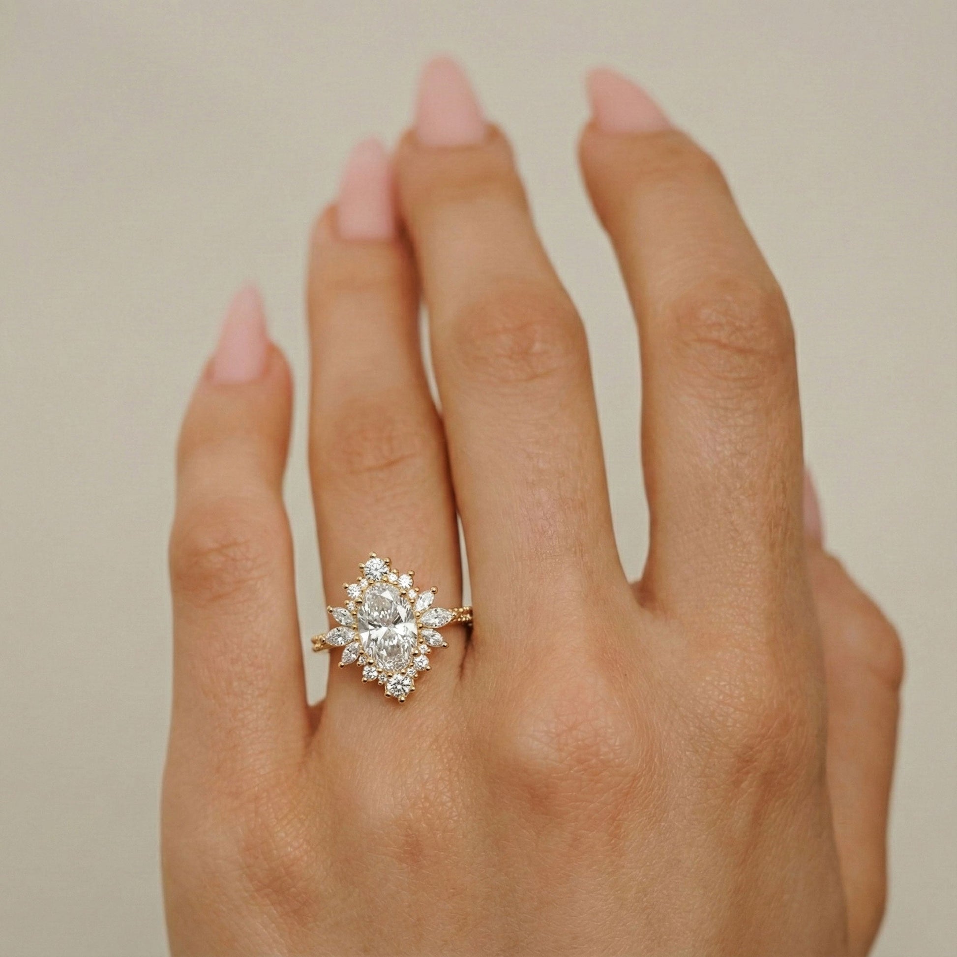 1.40 CT Oval Cluster Moissanite Engagement Ring