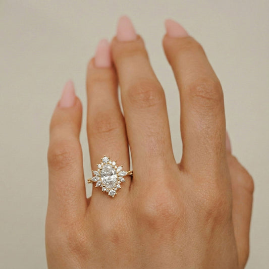 1.40 CT Oval Cluster Moissanite Engagement Ring