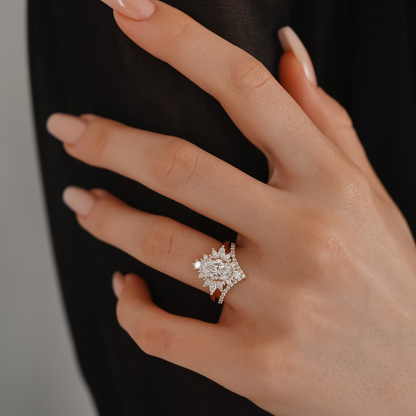 1.40 CT Oval Cluster Moissanite Engagement Ring