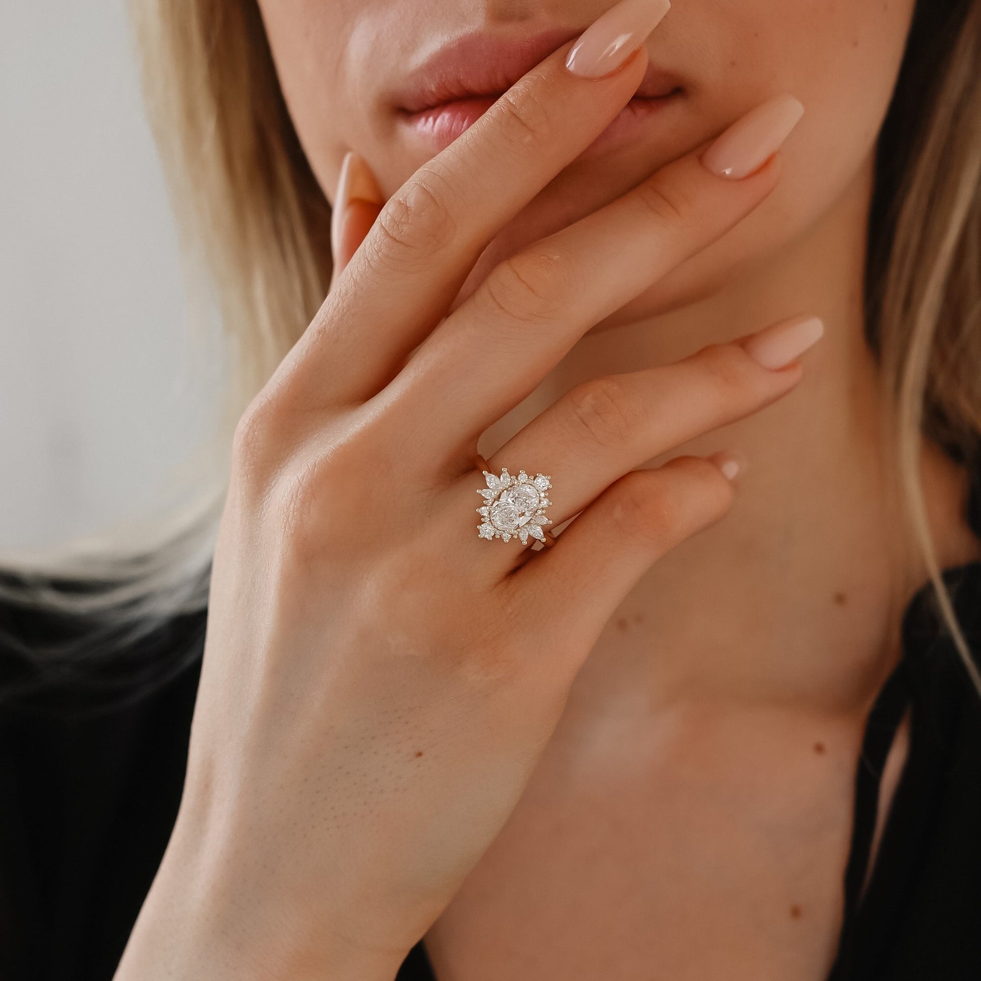 1.40 CT Oval Cluster Moissanite Engagement Ring