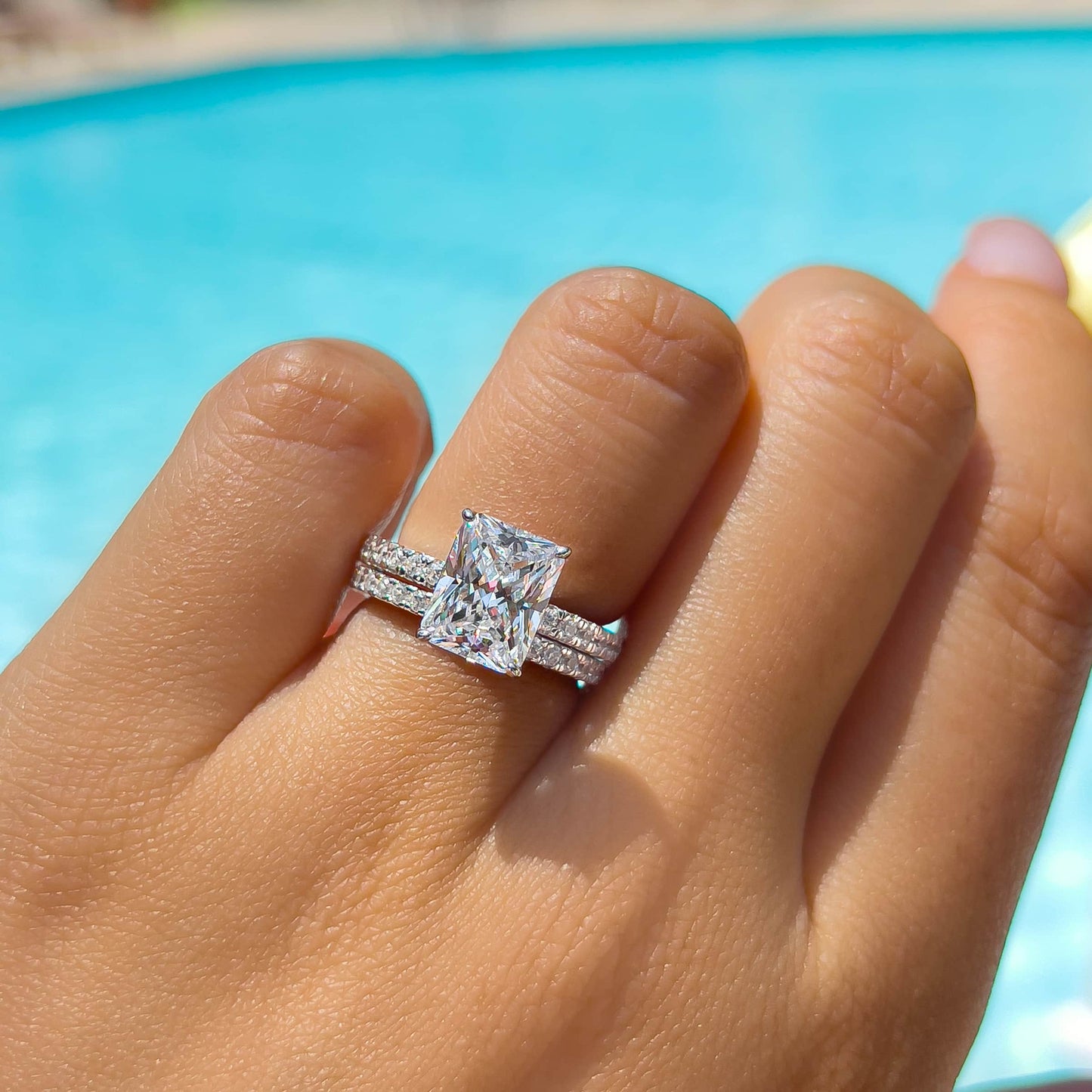 3 CT Radiant Pave Moissanite Engagement Ring