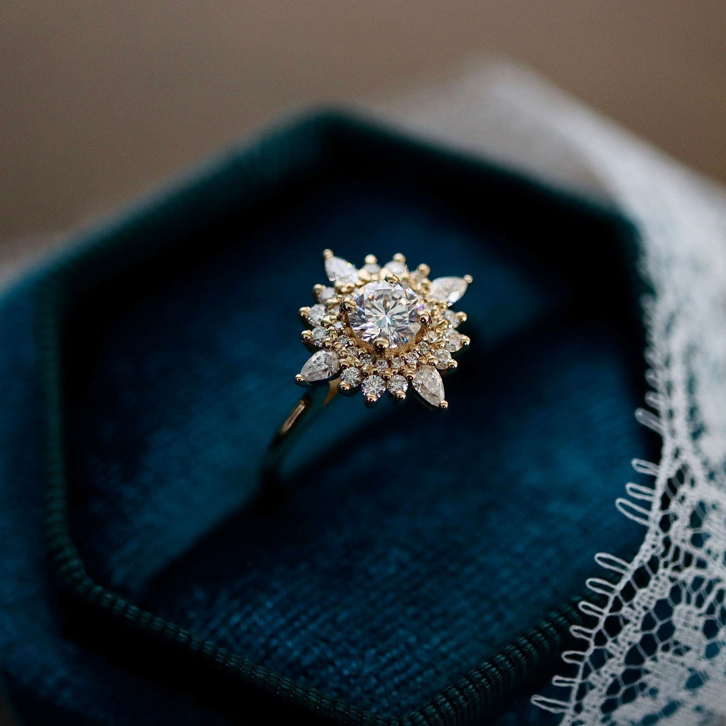 0.50 CT Round Cluster Moissanite Engagement Ring
