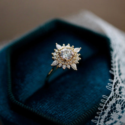 0.50 CT Round Moissanite Cluster Engagement Ring - farrellouise