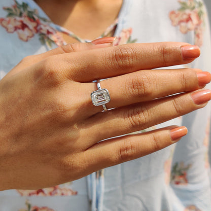 2 CT Emerald Bezel Moissanite Engagement Ring