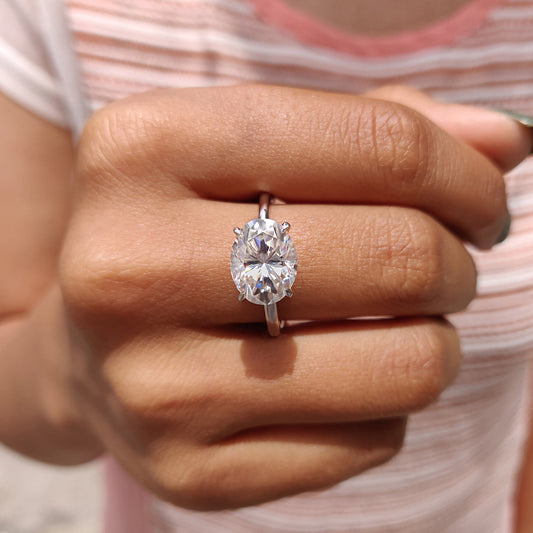 2CT East West Oval Solitaire Moissanite Engagement Ring