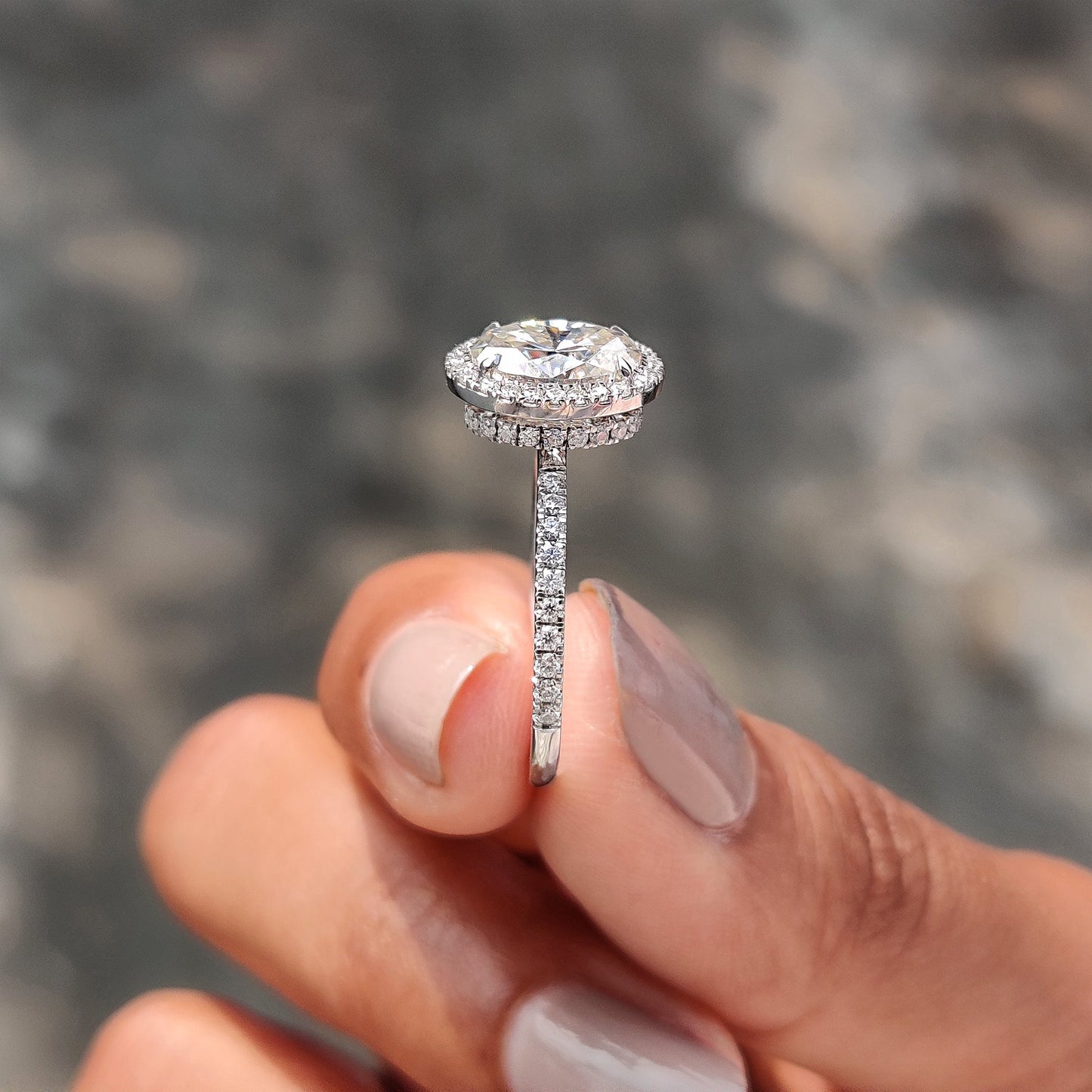 1 CT Oval Halo & Pave Moissanite Engagement Ring