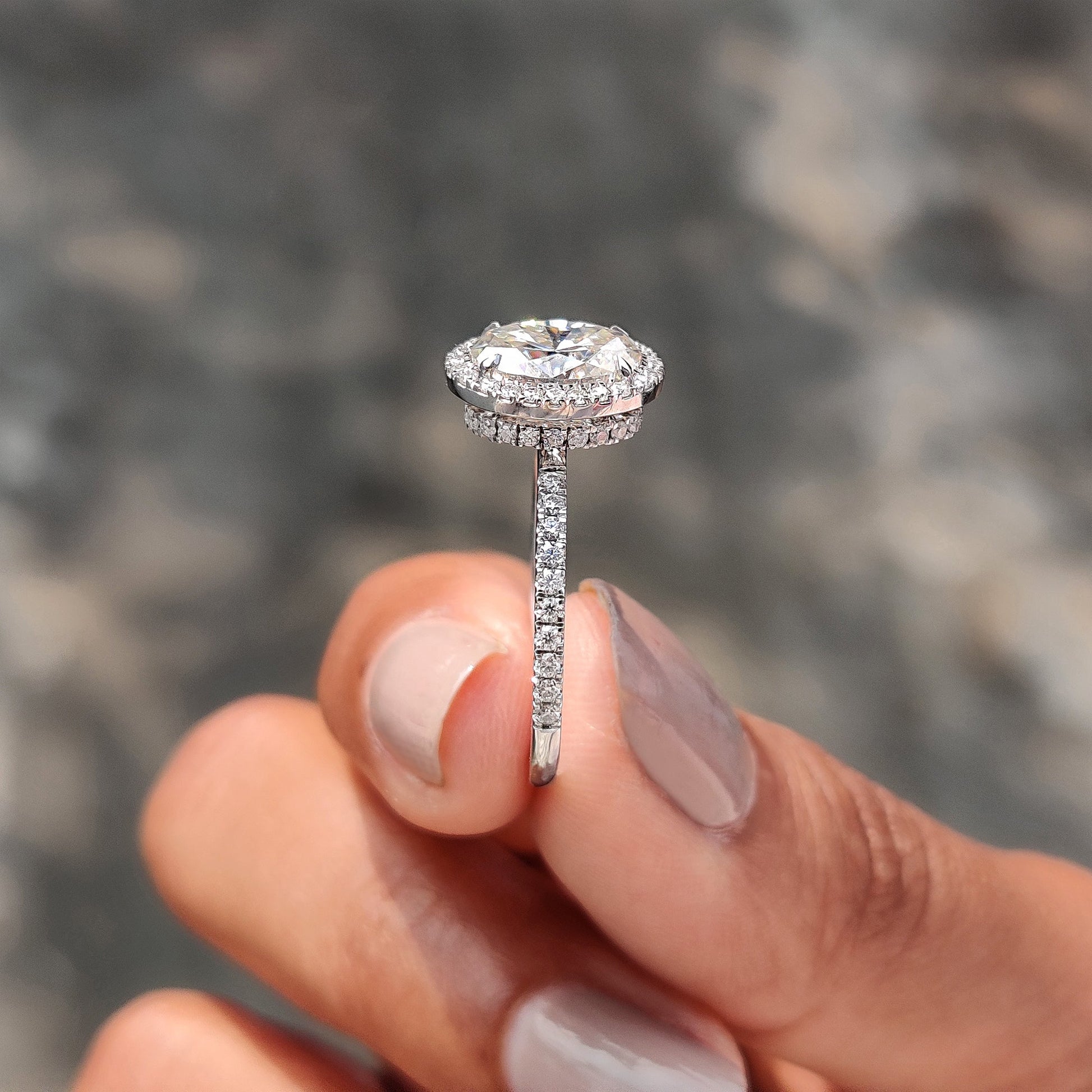 1 CT Oval Halo & Pave Moissanite Engagement Ring