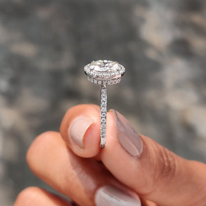 1 CT Oval Halo & Pave Moissanite Engagement Ring