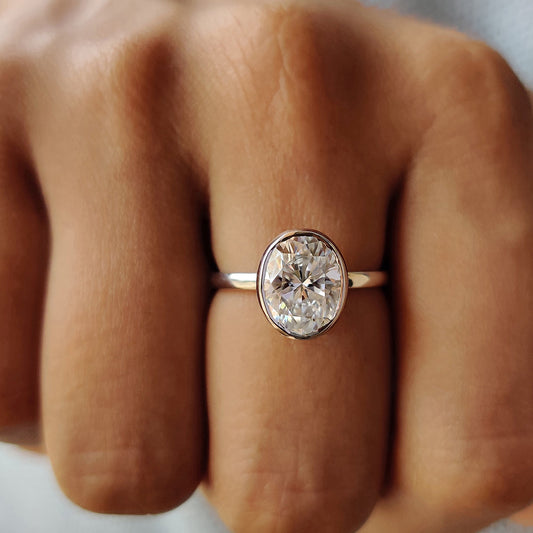 1 CT Oval Bezel Moissanite Engagement Ring