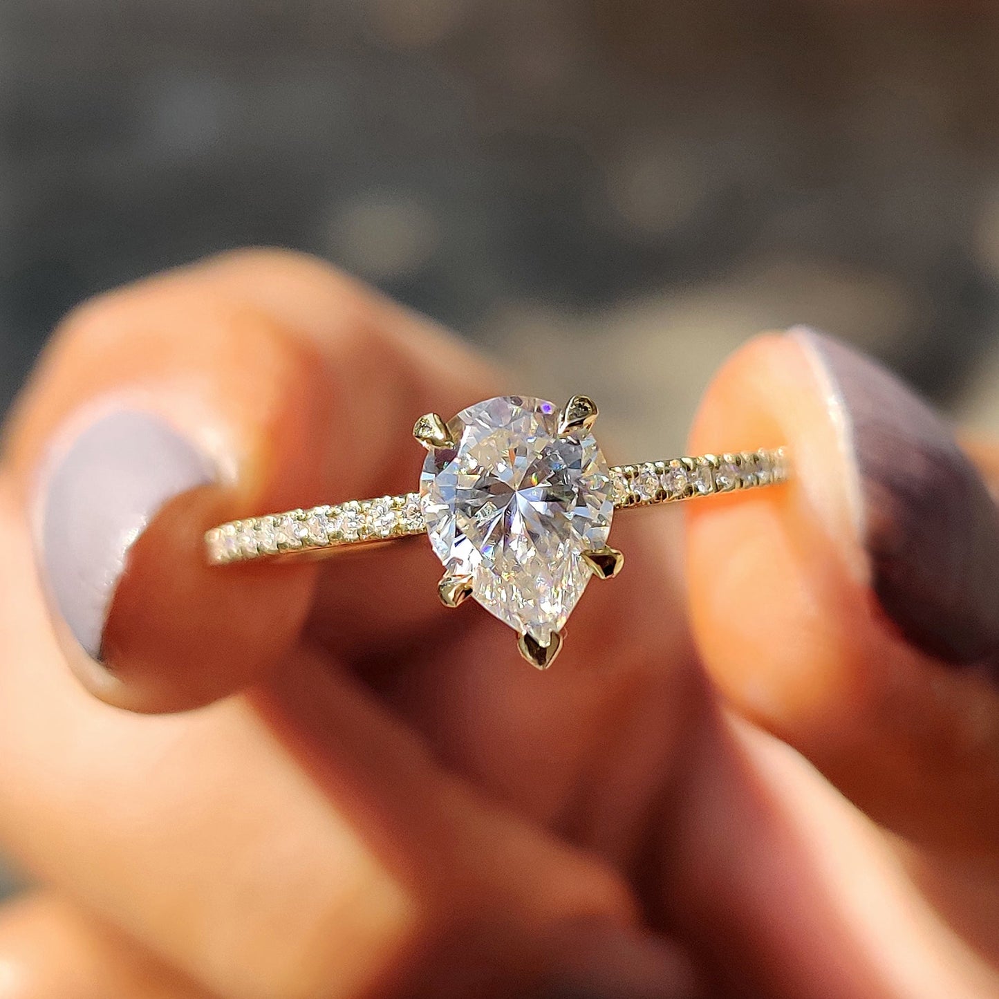 1 CT Pear Pave Moissanite Engagement Ring